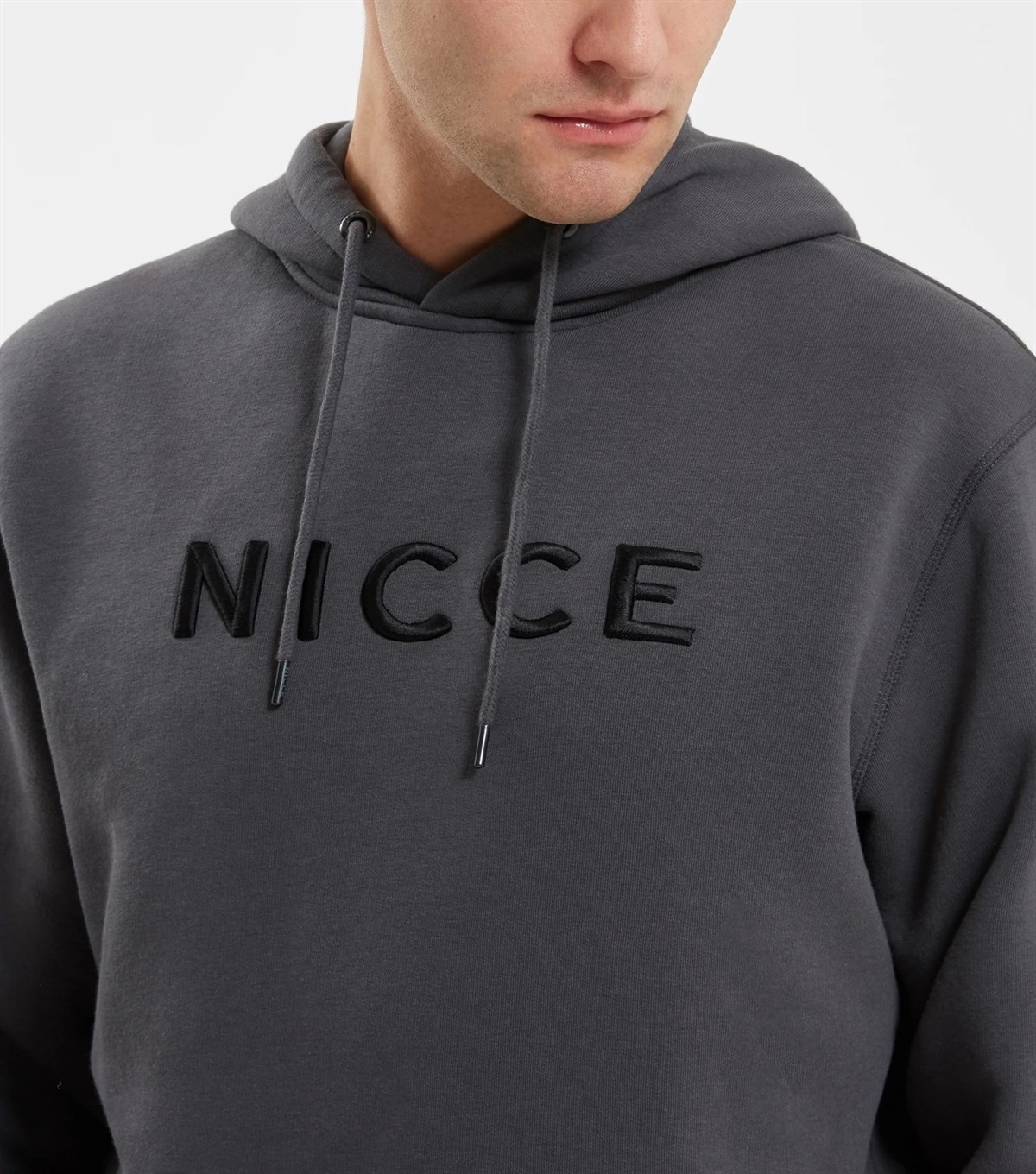 Gögsü Büyük Nakışlı  Kapşonlu Sweat Antracite
