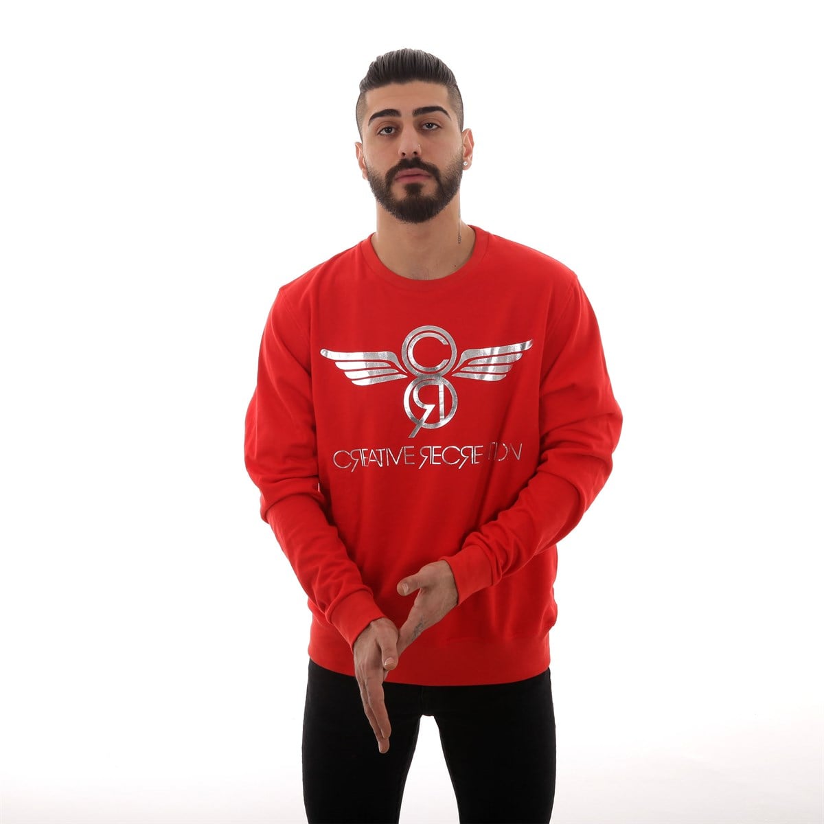 Gümüş Baskılı Sweat Kırmızı