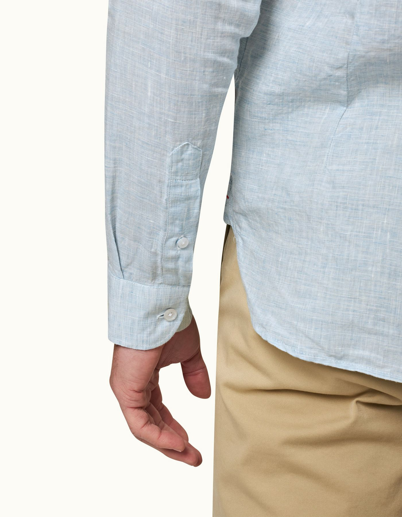 HAM KETEN GÖMLEK-Mavi Açık