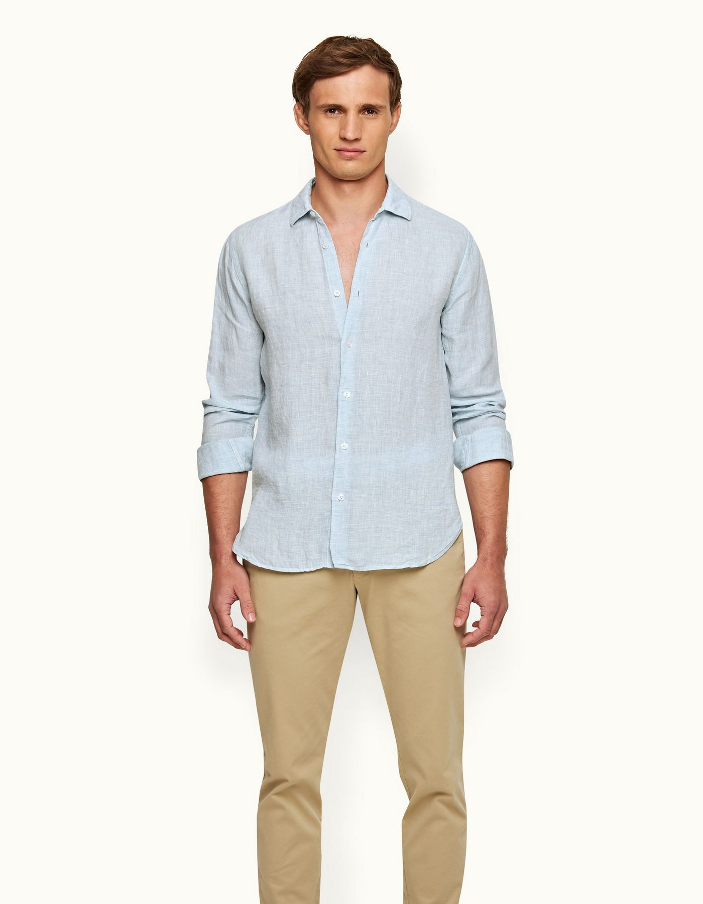 HAM KETEN GÖMLEK-Mavi Açık