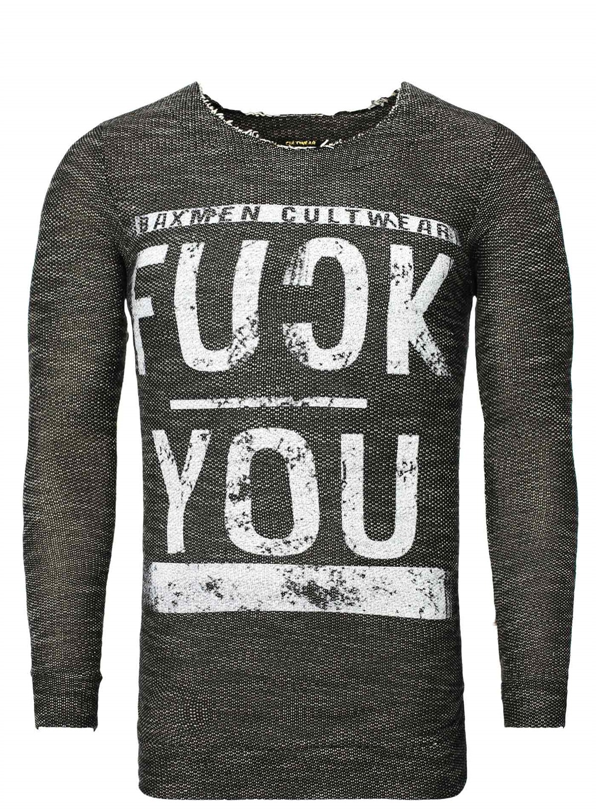 Kesik Yaka FUCK YOU Sweat Siyah