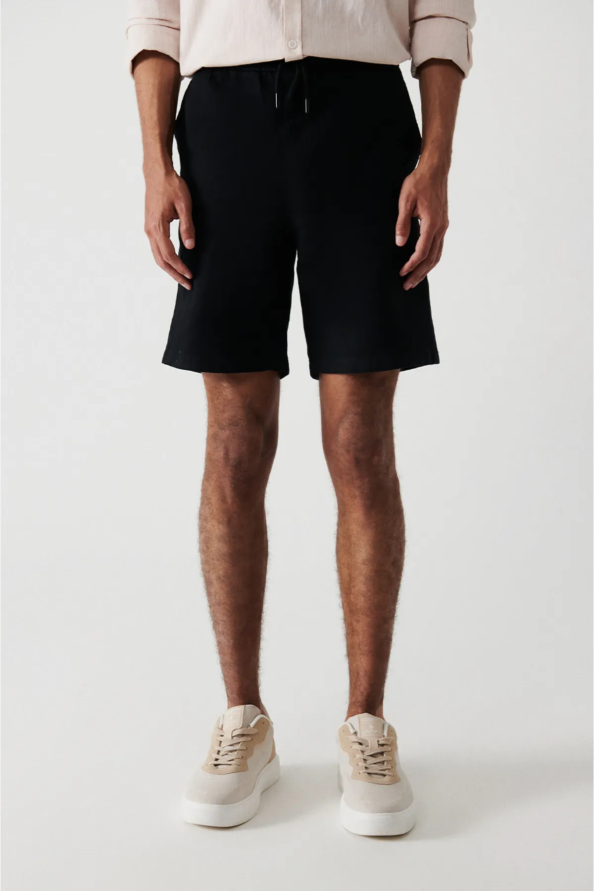 Keten Şort-Siyah