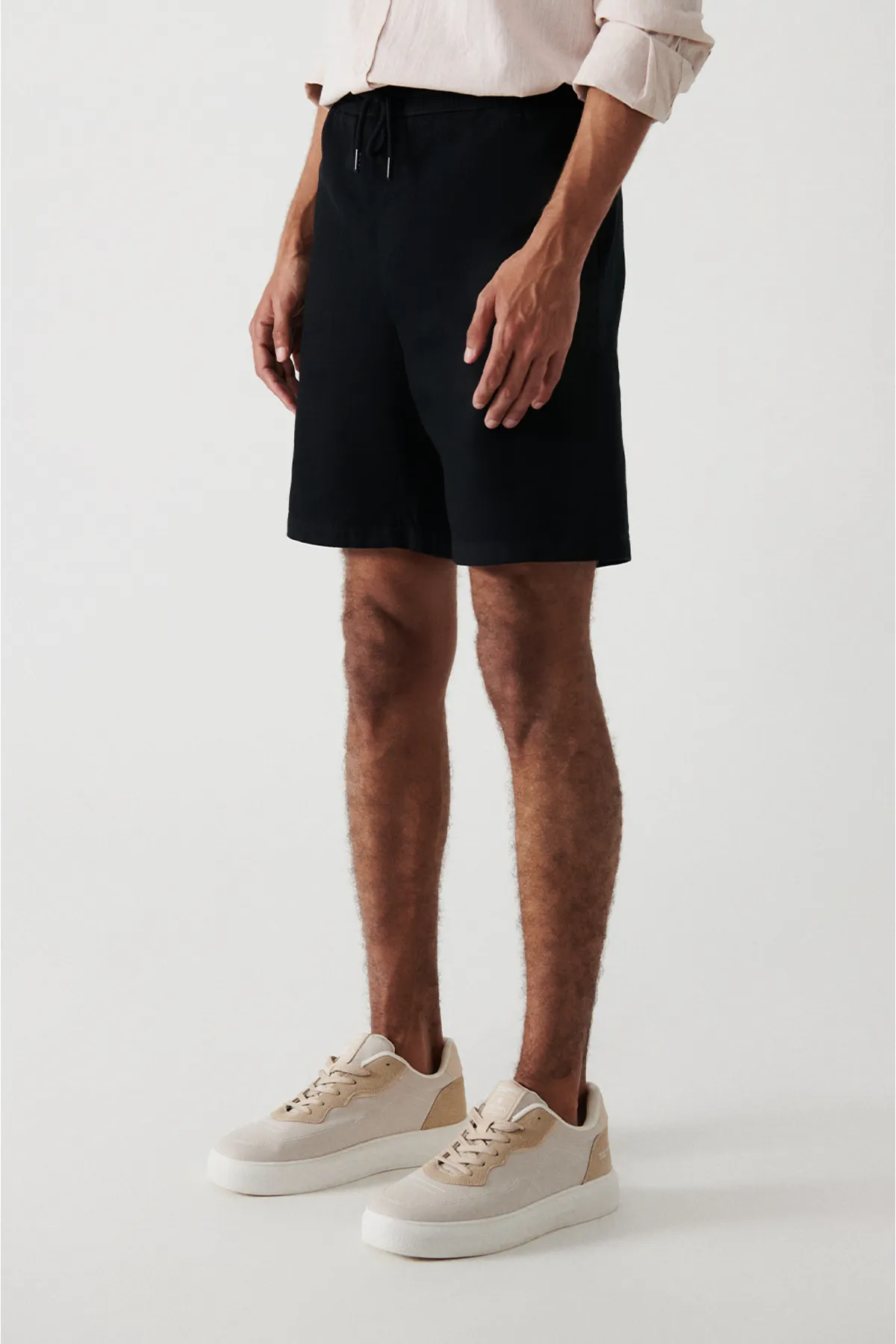 Keten Şort-Siyah