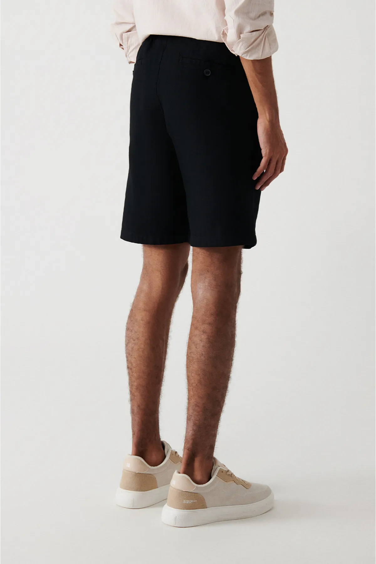 Keten Şort-Siyah