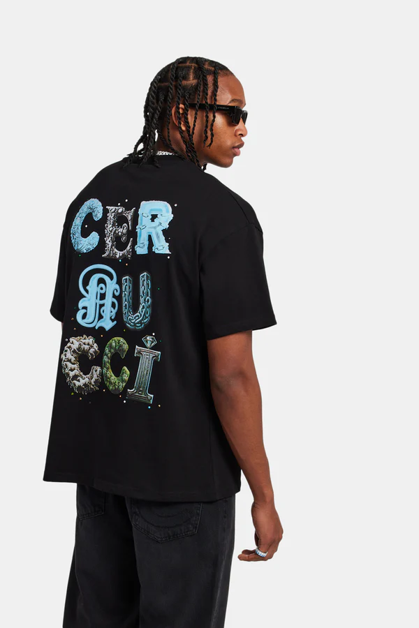 LETTER RHINESTONE OVERSIZED T-SHIRT-Siyah