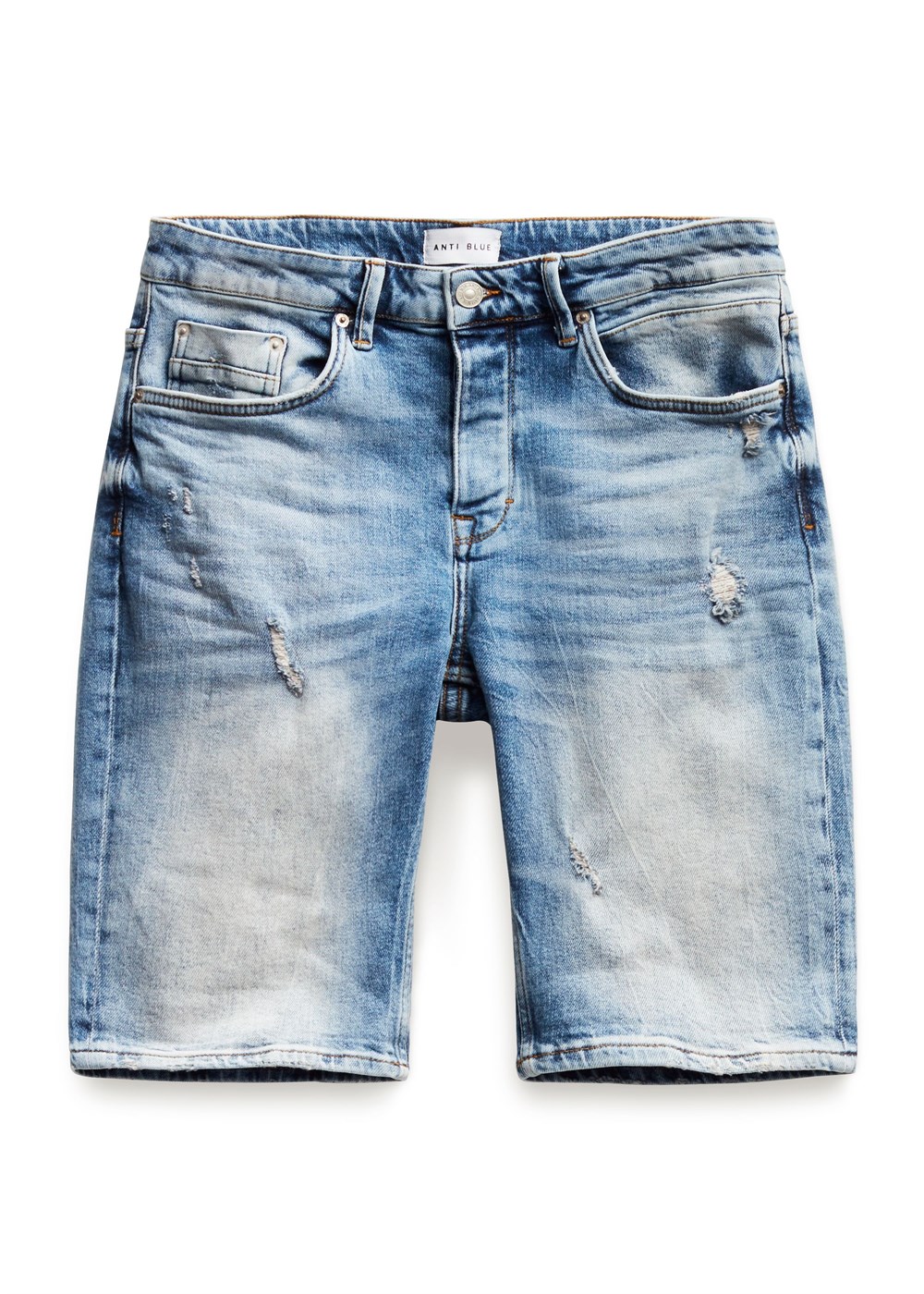 Likralı Eskitmeli Jean Şort Mavi Açık