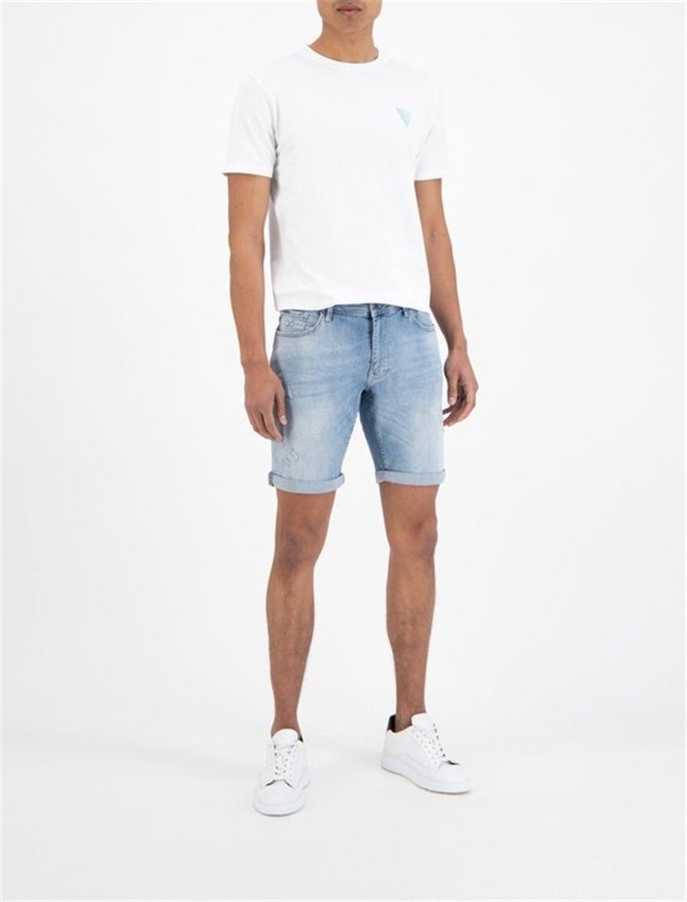 Likralı Jean Şort Mavi Açık