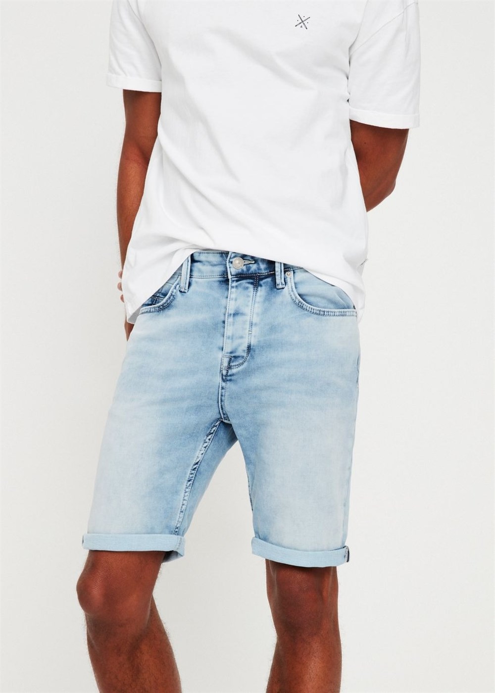 Likralı Soft Kumaş Jean Şort Buz Mavisi
