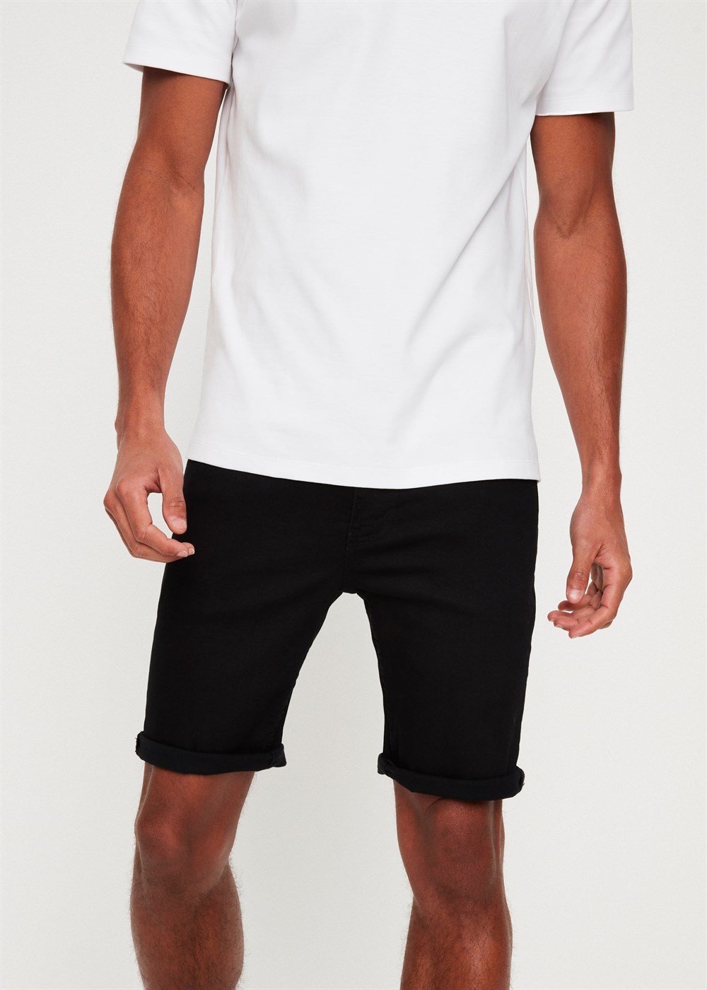 Likralı Soft Kumaş Jean Şort Siyah