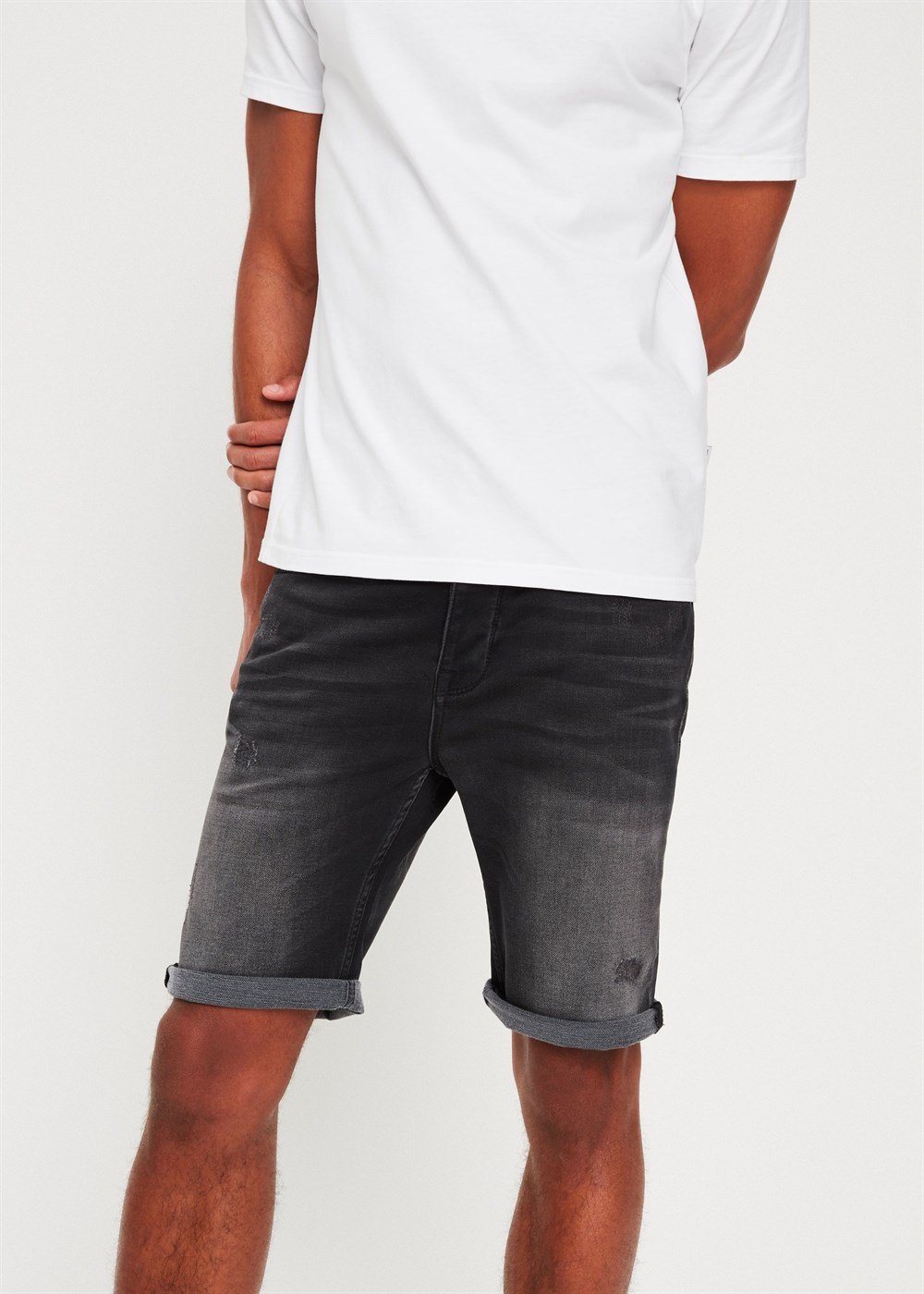 Likralı Soft Kumaş Jean Şort Siyah