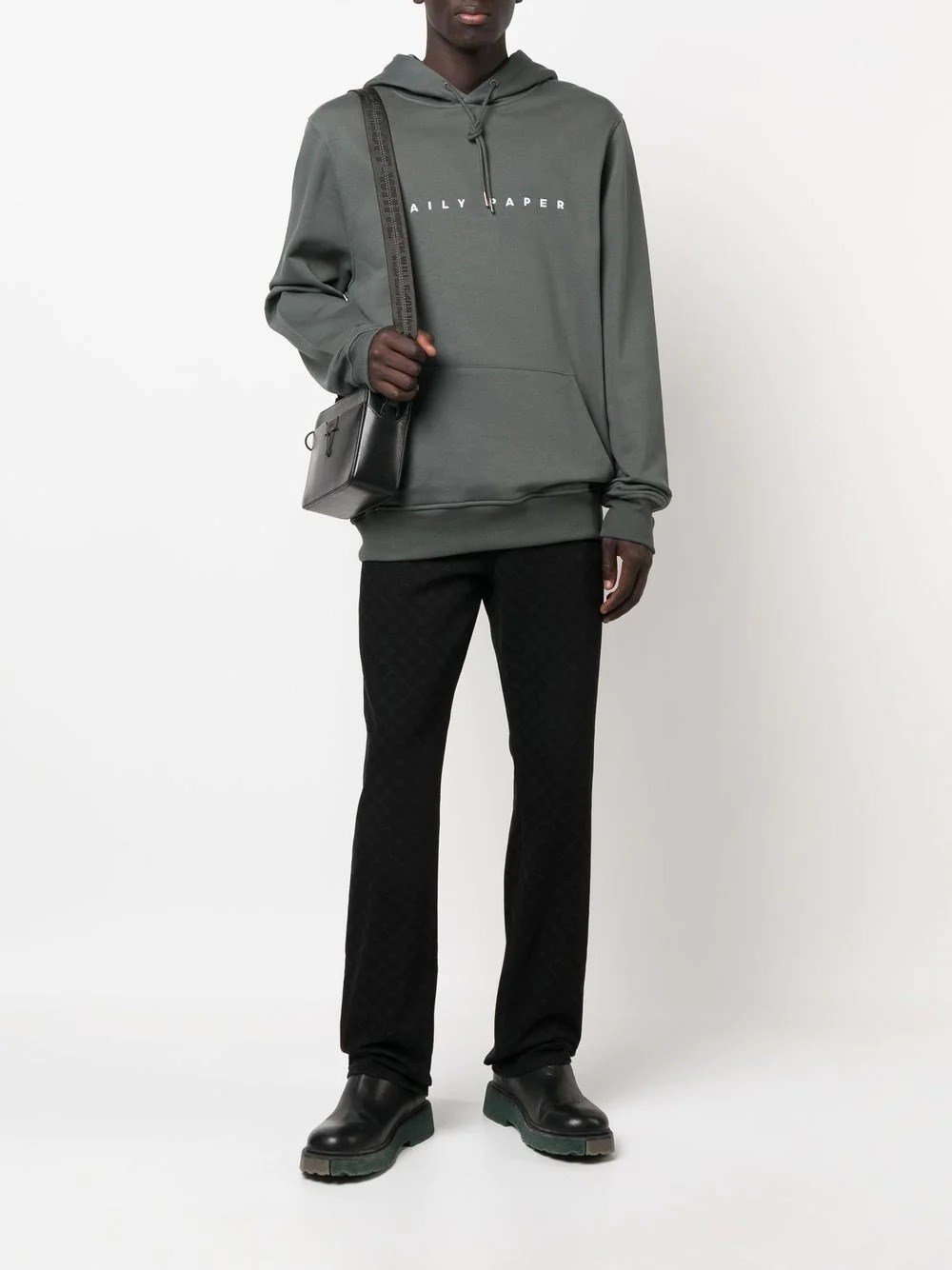 Logo Baskılı Regular  Kapişonlu Sweat-Yeşil