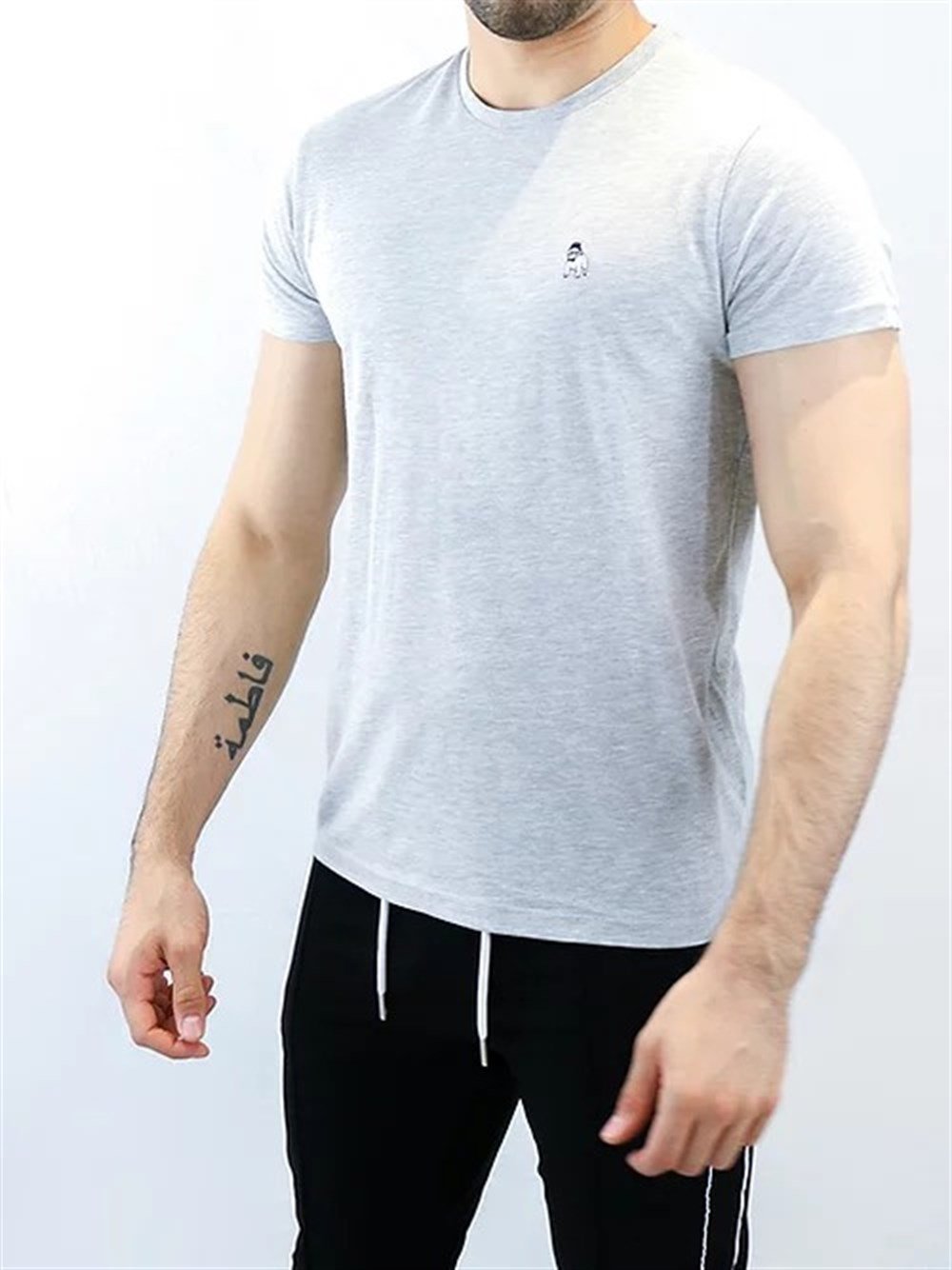 Logolu Basic T shirt Gri