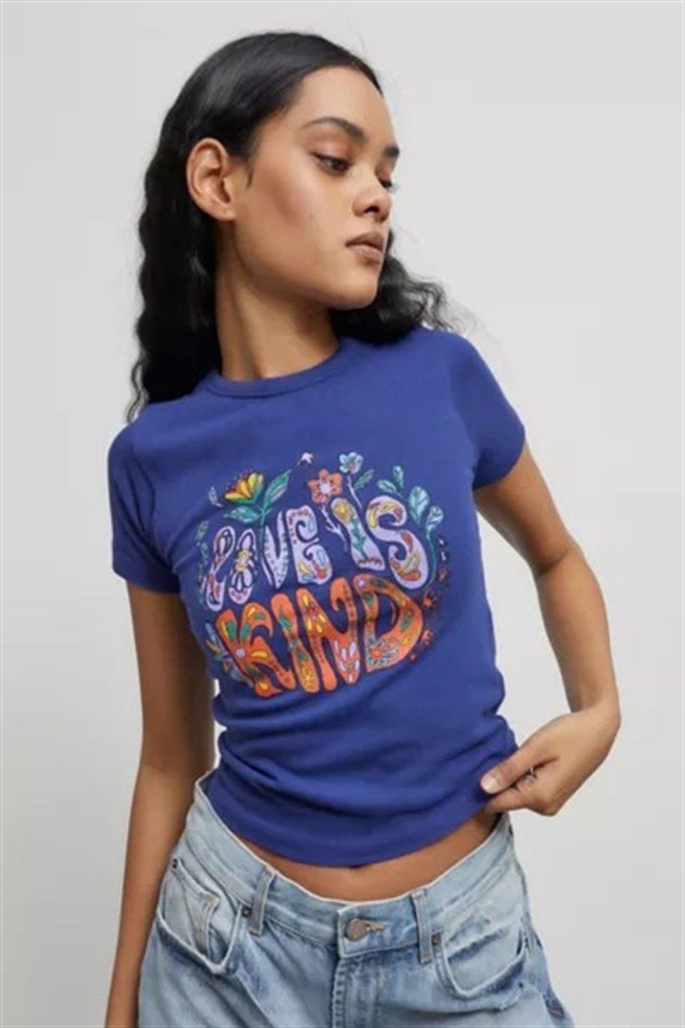 Love İs kind  Tshirt Saks Mavi