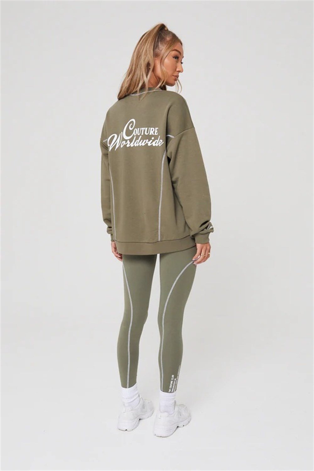 Members Only Overlock Dikişli Tayt Haki