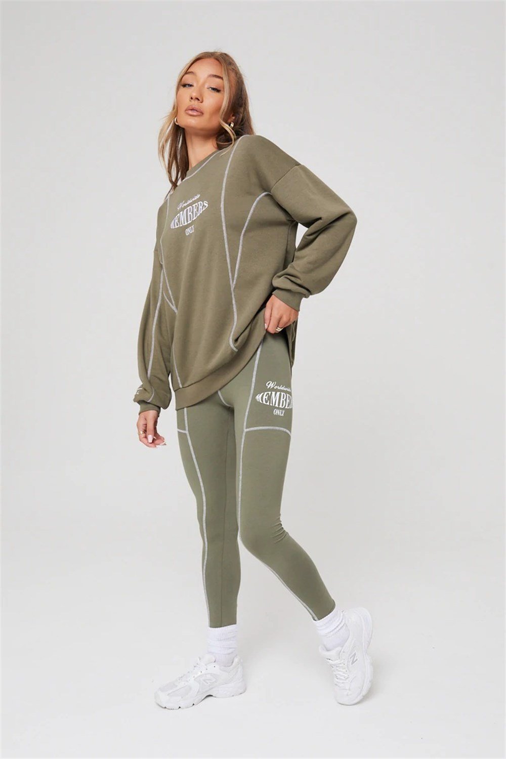 Members Only Overlock Dikişli Tayt Haki