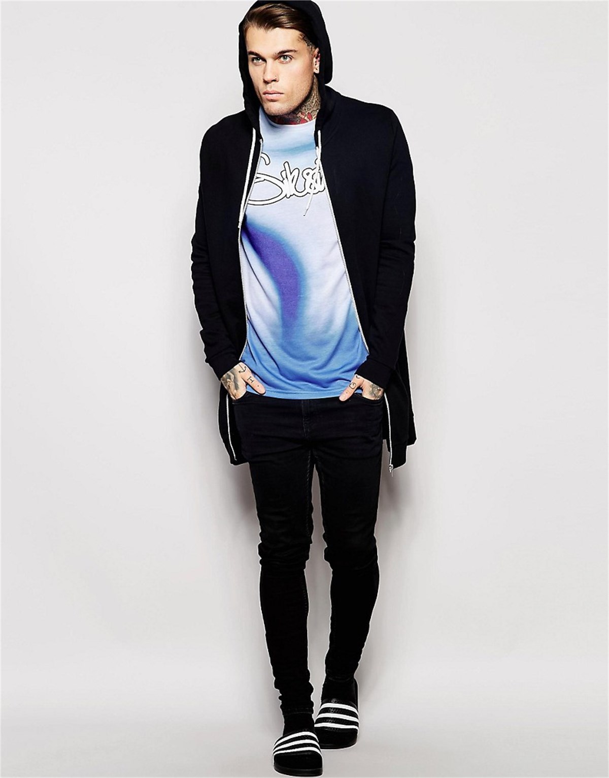 Multicolor Dalgalı T-Shirt Beyaz-Mavi