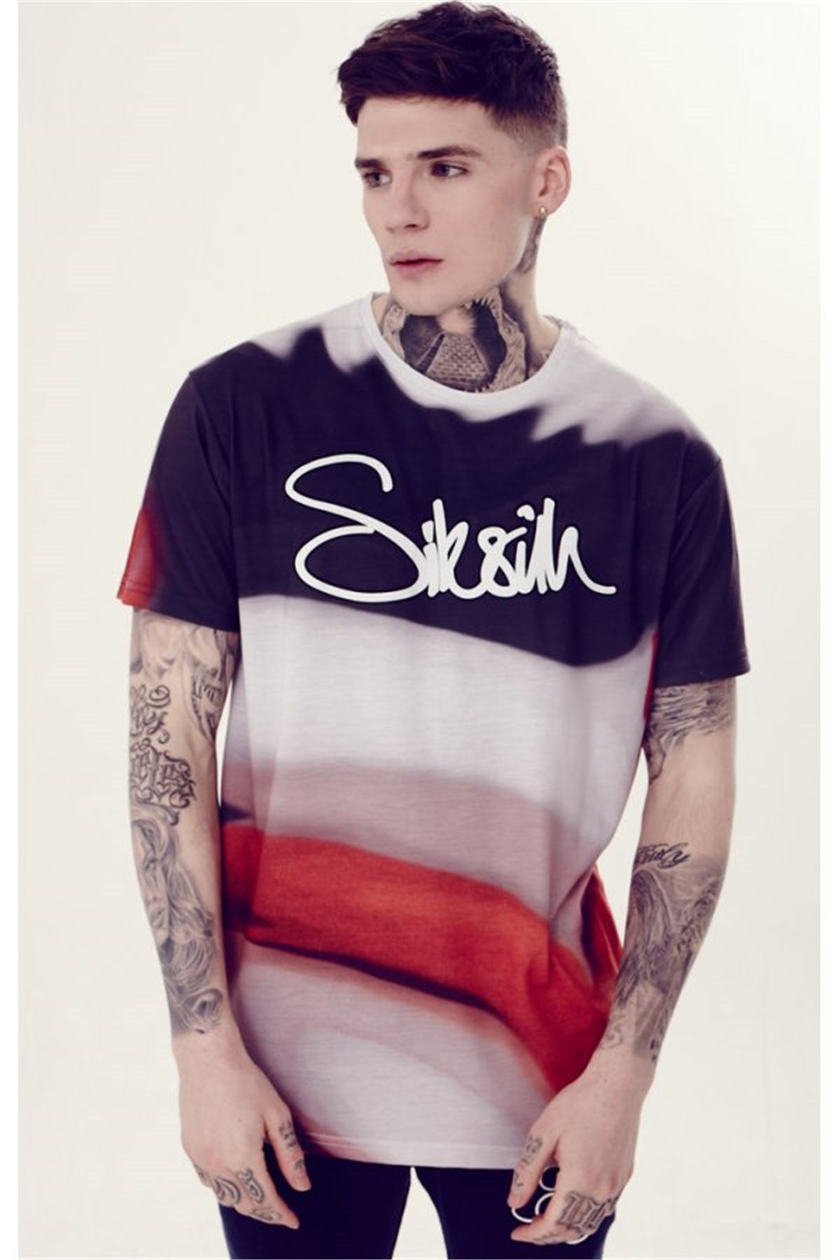 Multicolor Dalgalı T-Shirt Siyah-Kırmızı