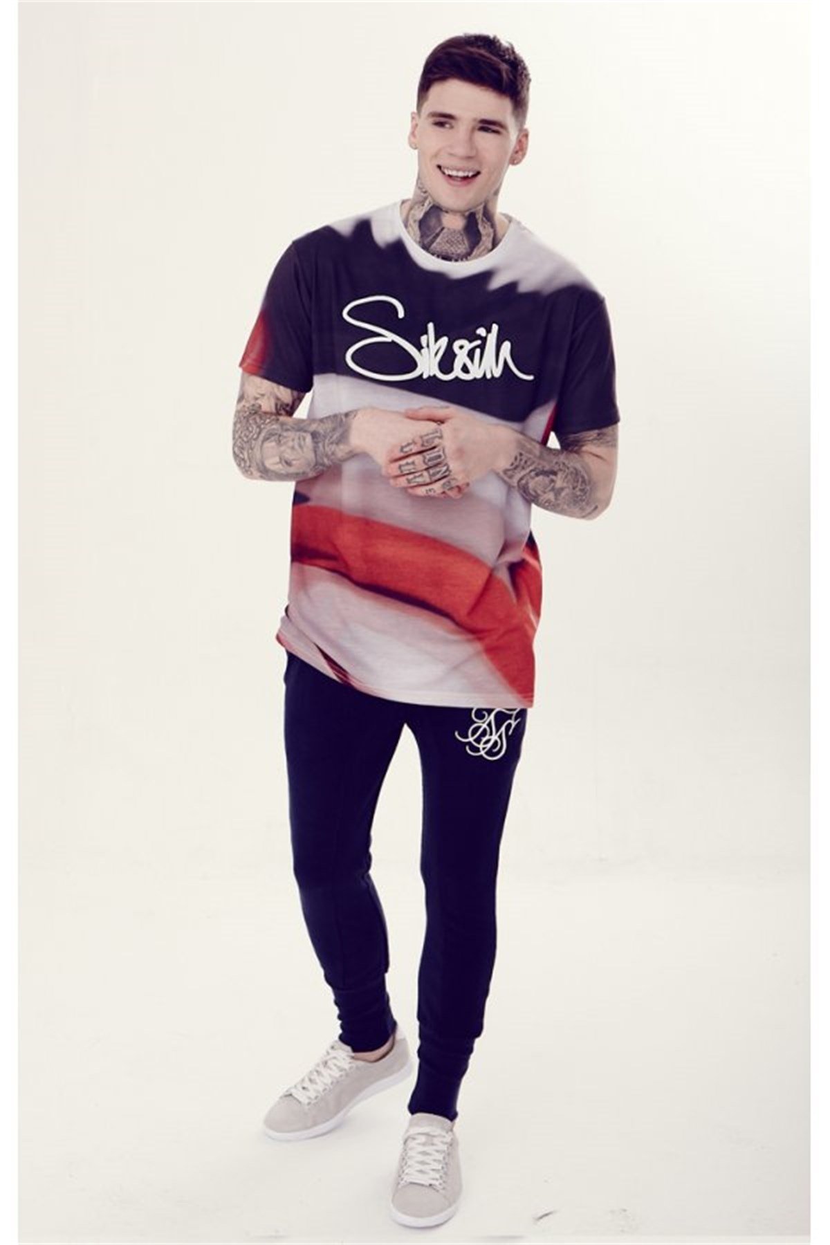 Multicolor Dalgalı T-Shirt Siyah-Kırmızı