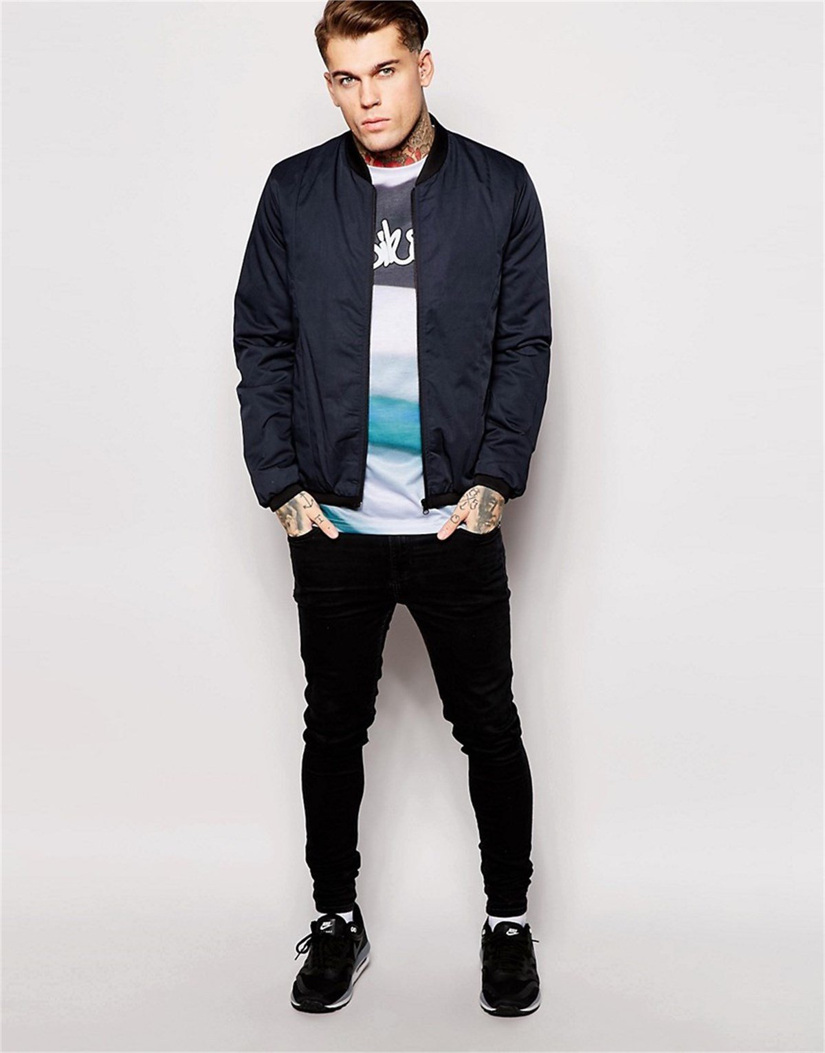 Multicolor Dalgalı T-Shirt Siyah-Turkuaz