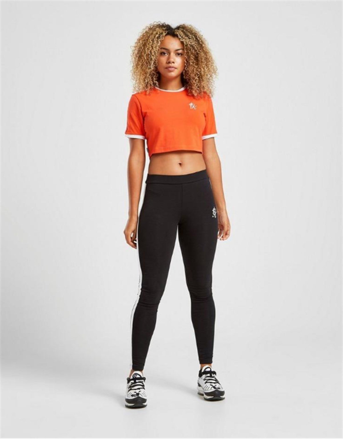 Omuzları Şeritli  Crop  BAsic T Shirt Turuncu