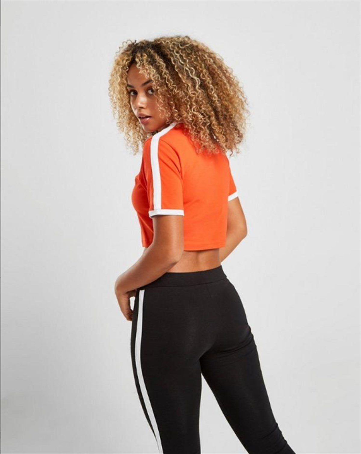 Omuzları Şeritli  Crop  BAsic T Shirt Turuncu