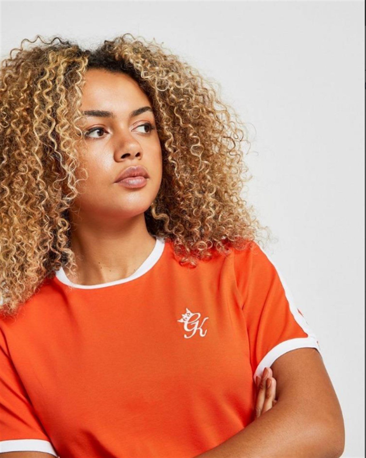 Omuzları Şeritli  Crop  BAsic T Shirt Turuncu