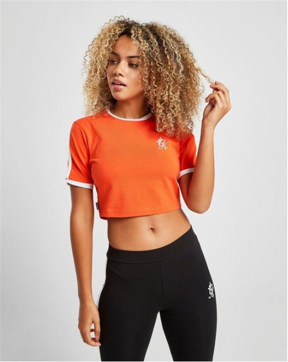 Omuzları Şeritli  Crop  BAsic T Shirt Turuncu