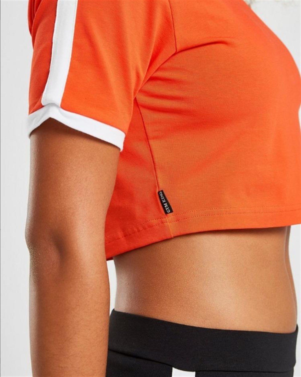 Omuzları Şeritli  Crop  BAsic T Shirt Turuncu