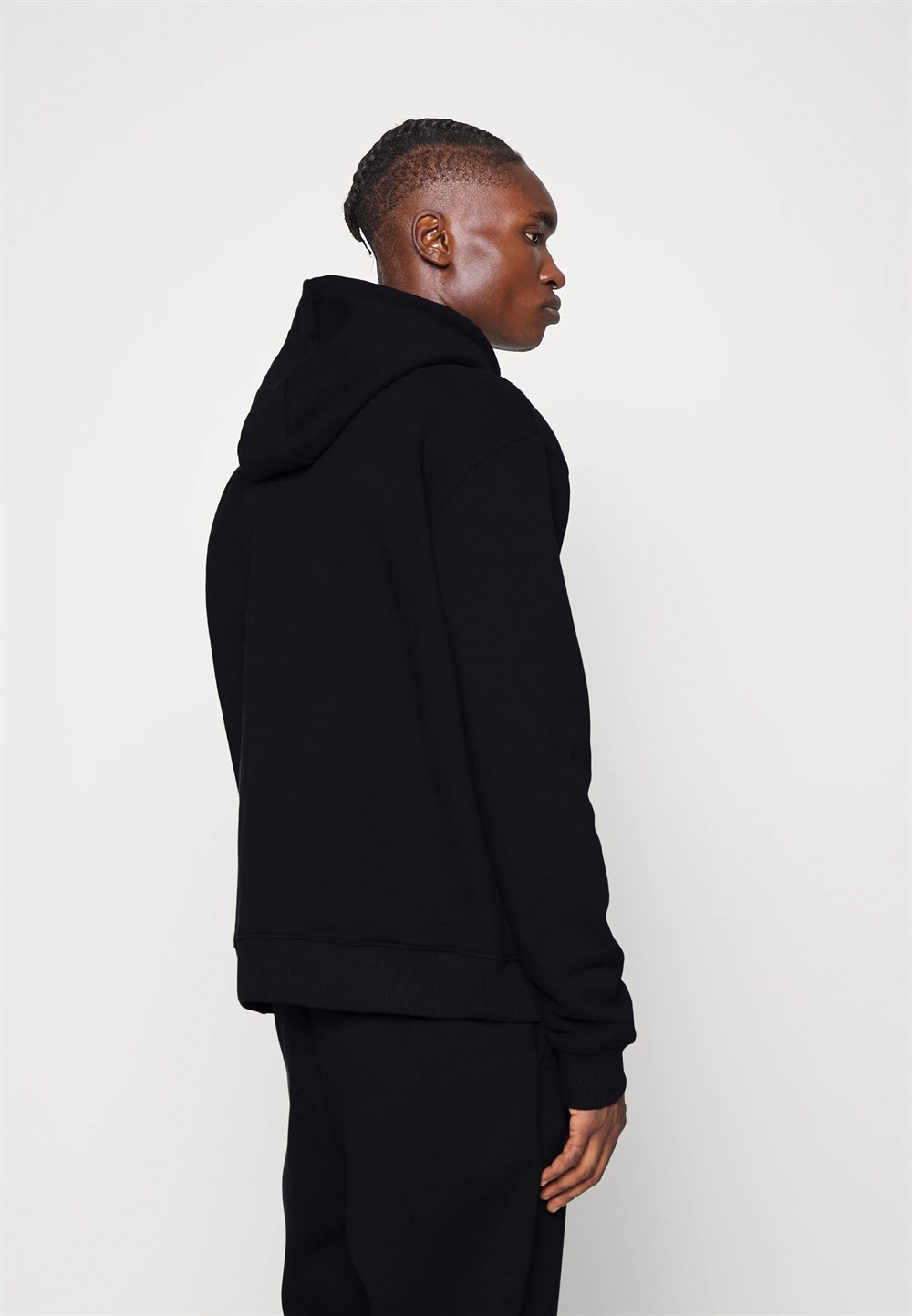 Önü Küçük Logolu Oversize Kapşonlu Sweat-Siyah