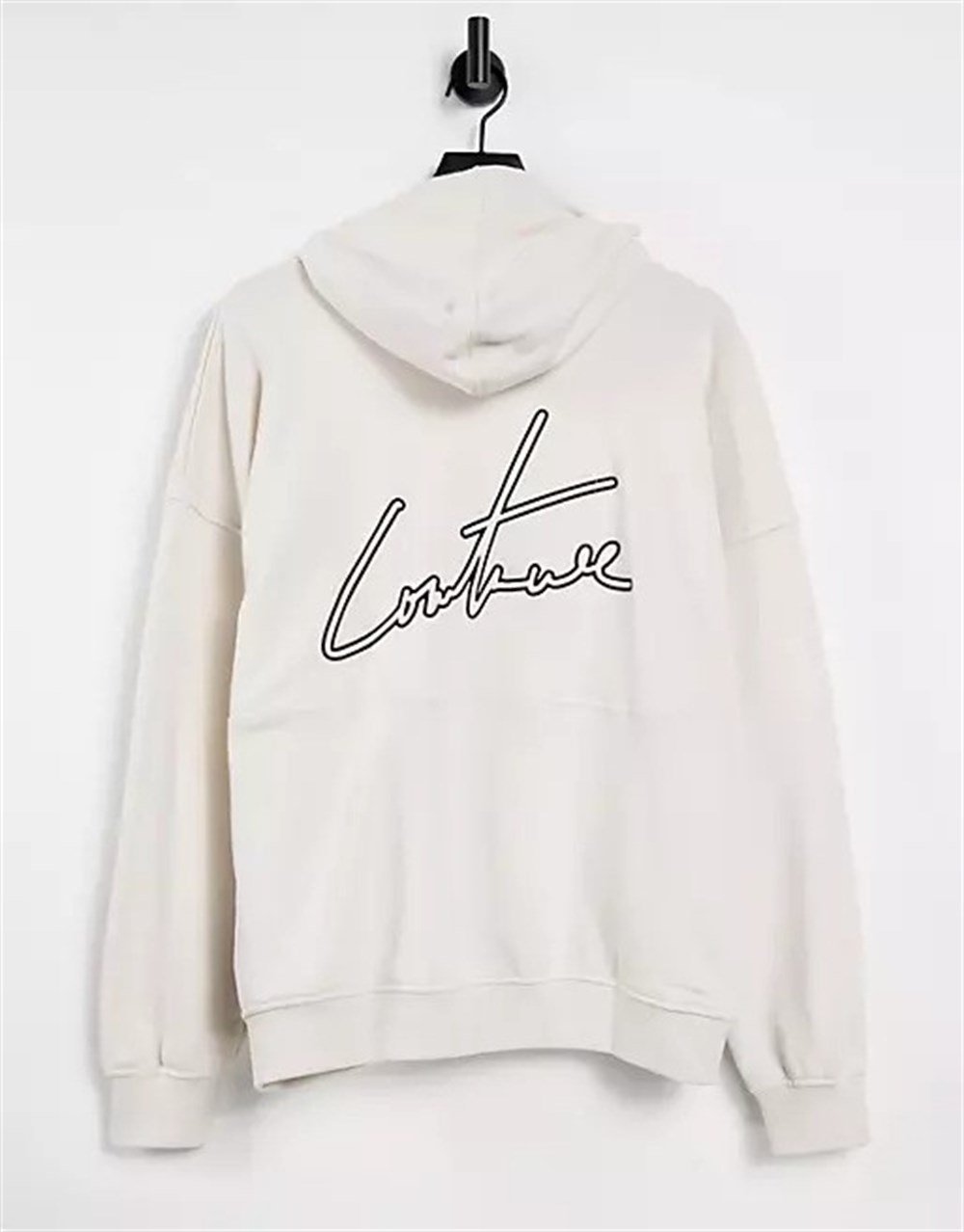 Önü Plastik Etiketli Arkası Nakışlı Kapişonlu  Sweat Kirli Beyaz