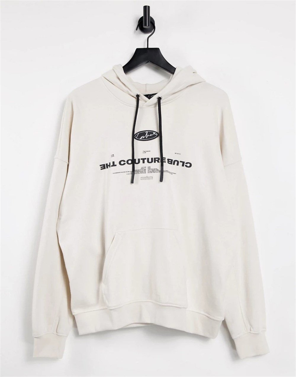 Önü Plastik Etiketli Arkası Nakışlı Kapişonlu  Sweat Kirli Beyaz