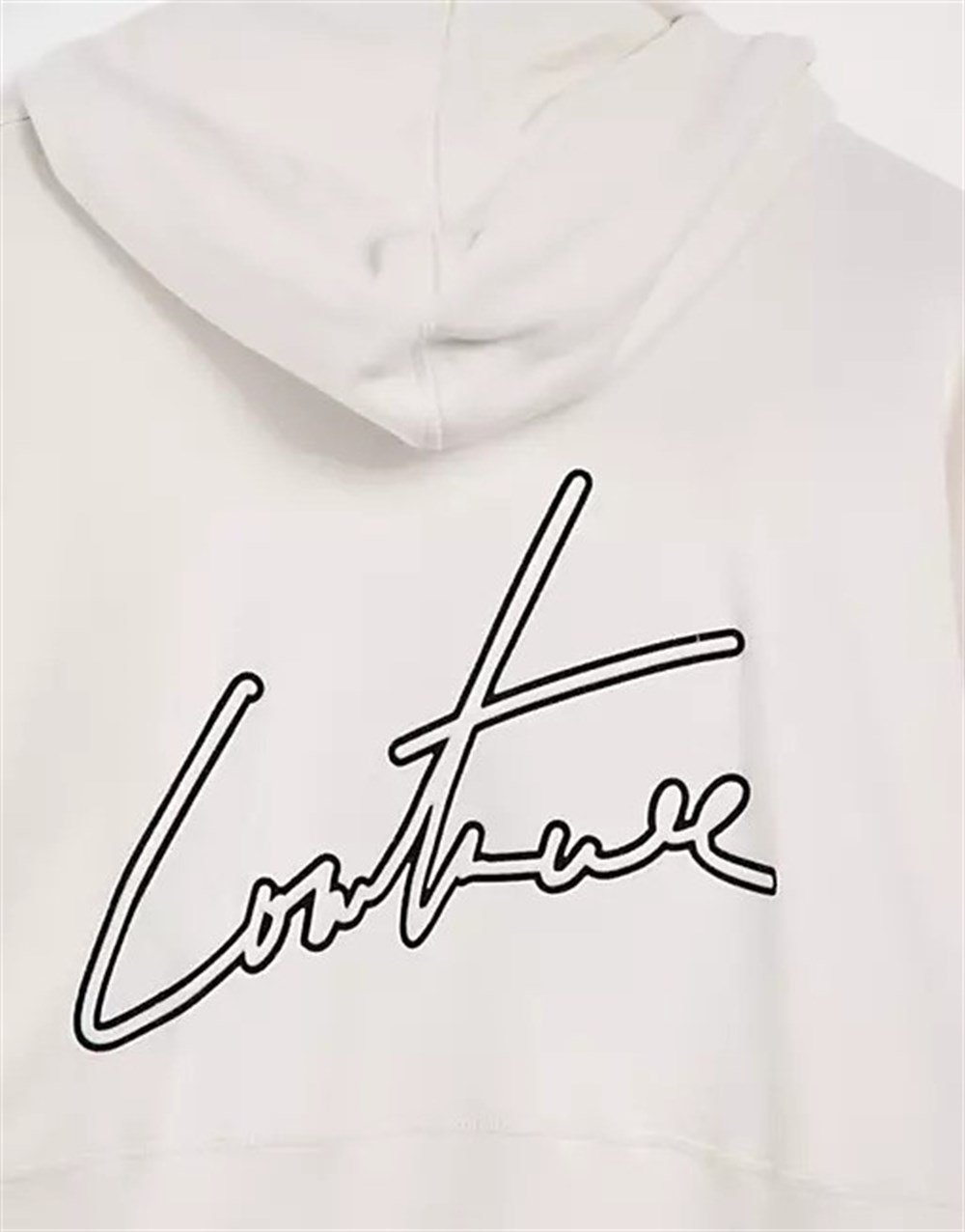 Önü Plastik Etiketli Arkası Nakışlı Kapişonlu  Sweat Kirli Beyaz