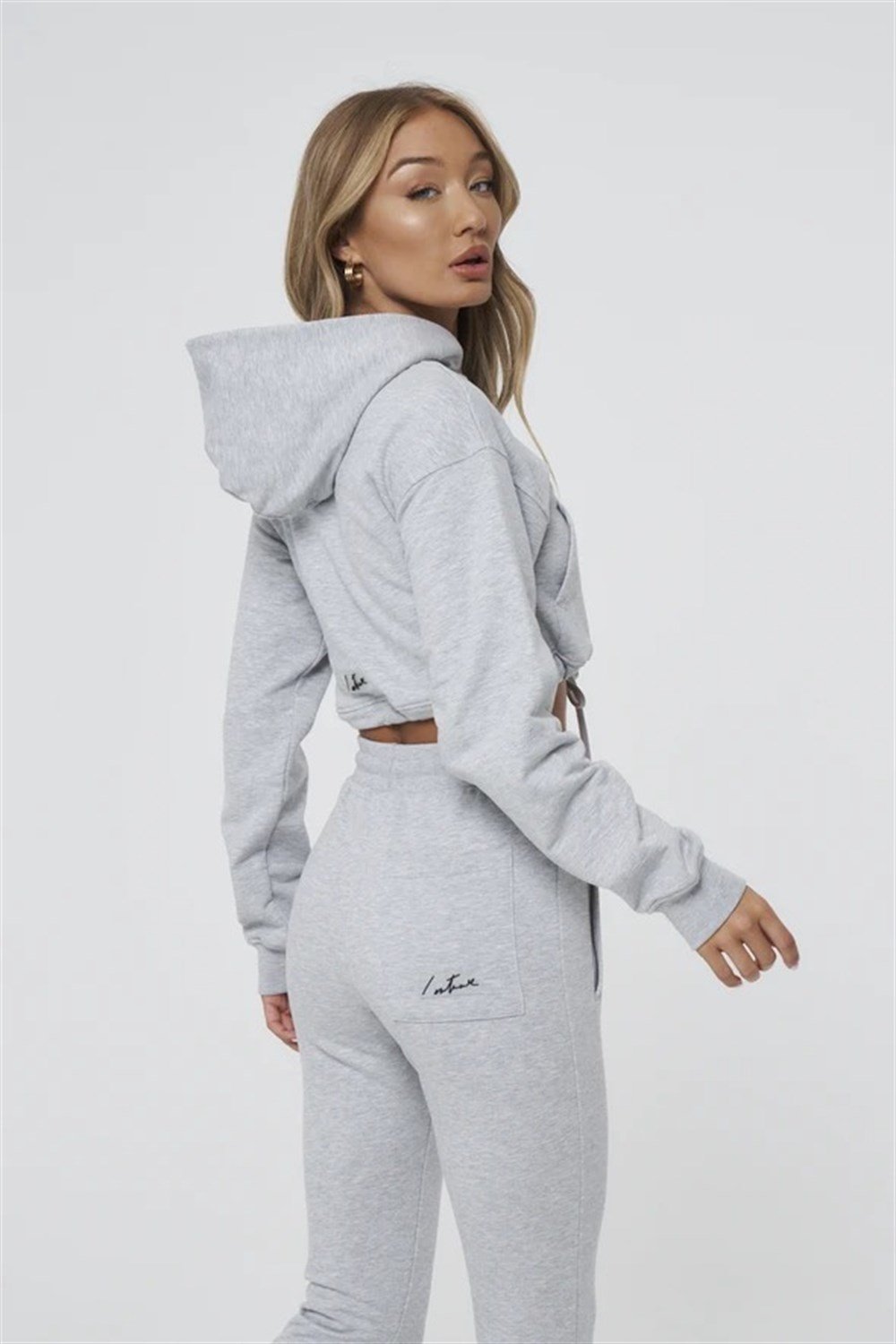 Oversize  Arkası Nakışlı Kapişonlu  Sweat Gri