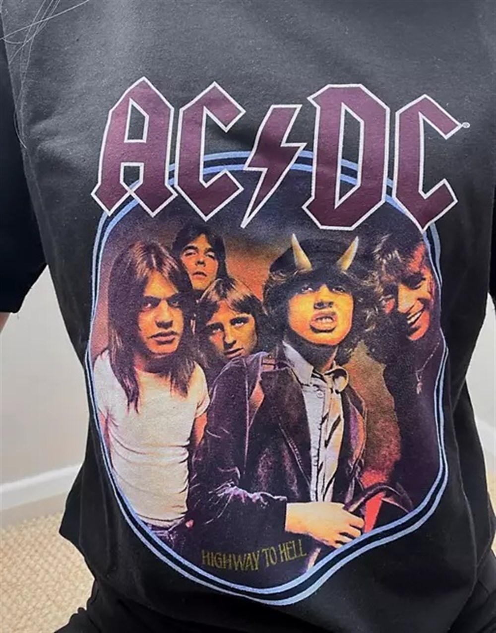 oVERSİZE Ac Dc Baskılı  T shirt Siyah