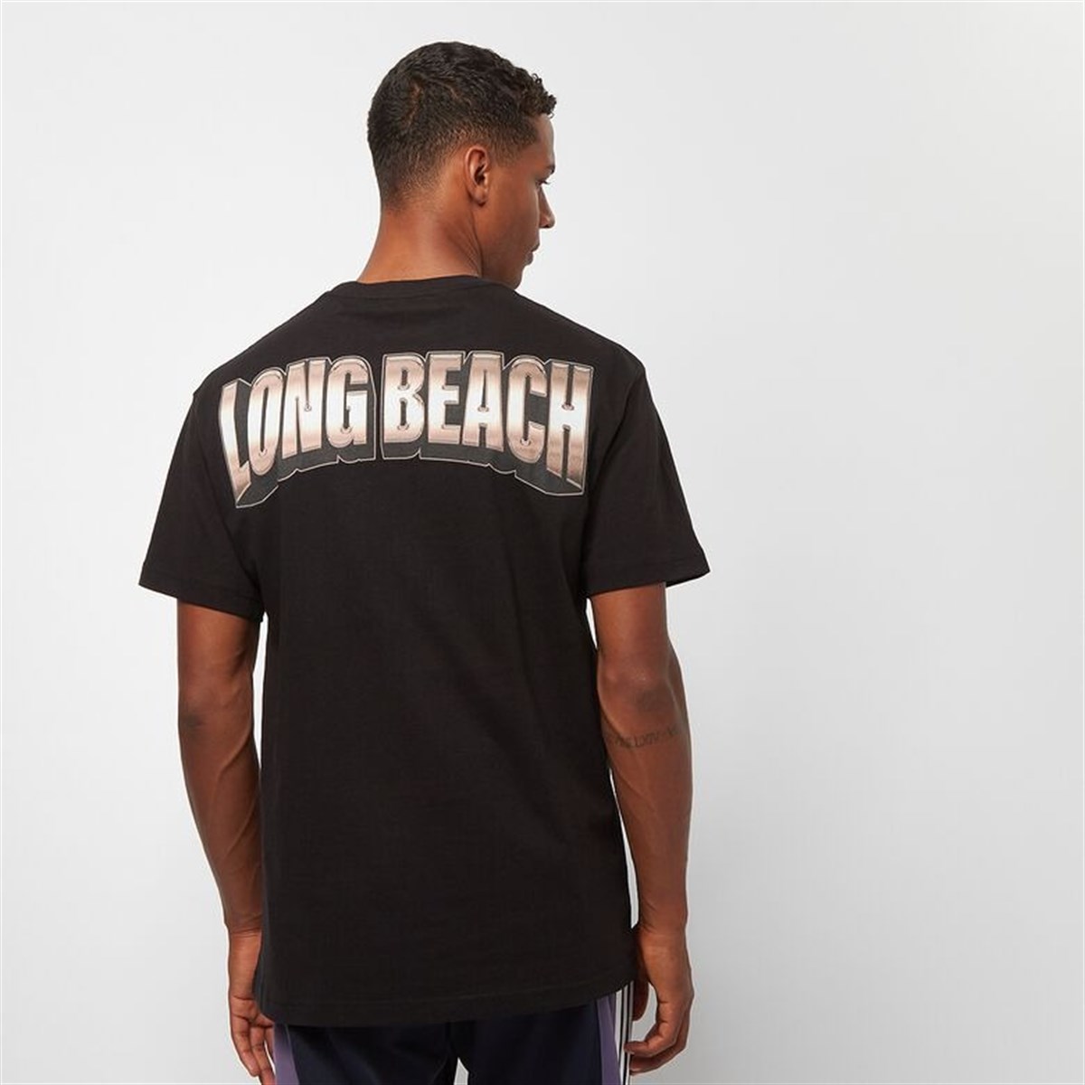 Oversize Arkası Long Beach BAskılı 2Pack  T shirt Siyah-Kahve