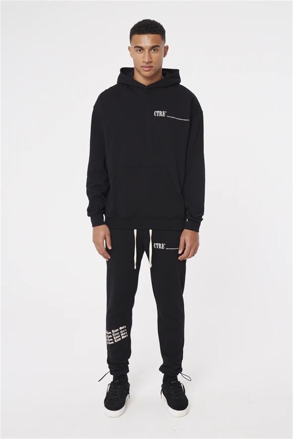 Oversize Arkası Nakışlı Kapişonlu  Sweat Siyah