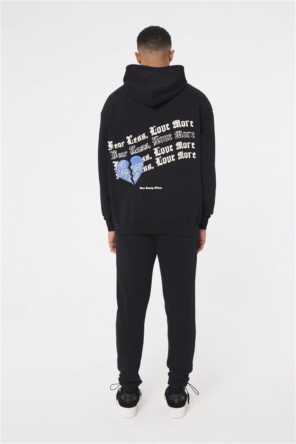 Oversize Arkası Nakışlı Kapişonlu  Sweat Siyah