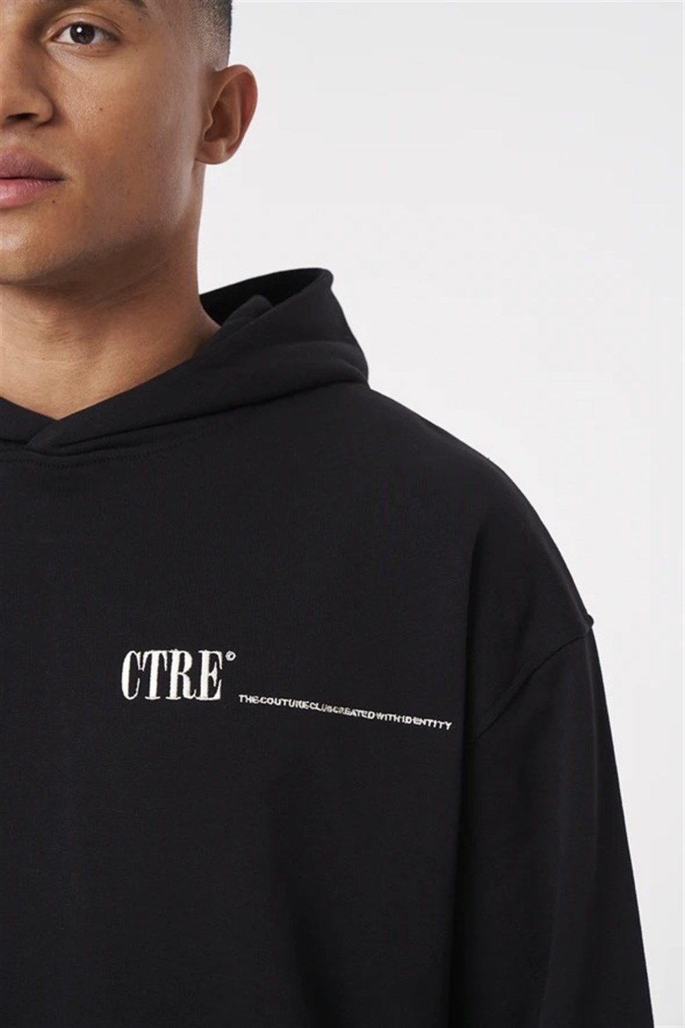 Oversize Arkası Nakışlı Kapişonlu  Sweat Siyah