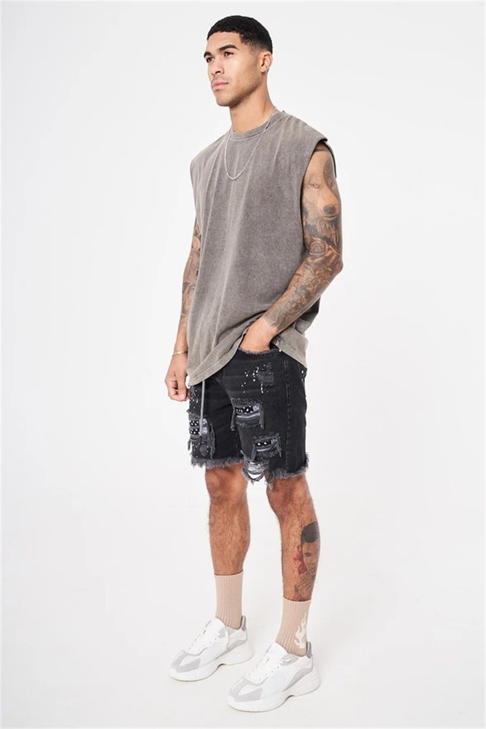 Oversize Basic  Kolsuz Atlet Antrasit-Gri