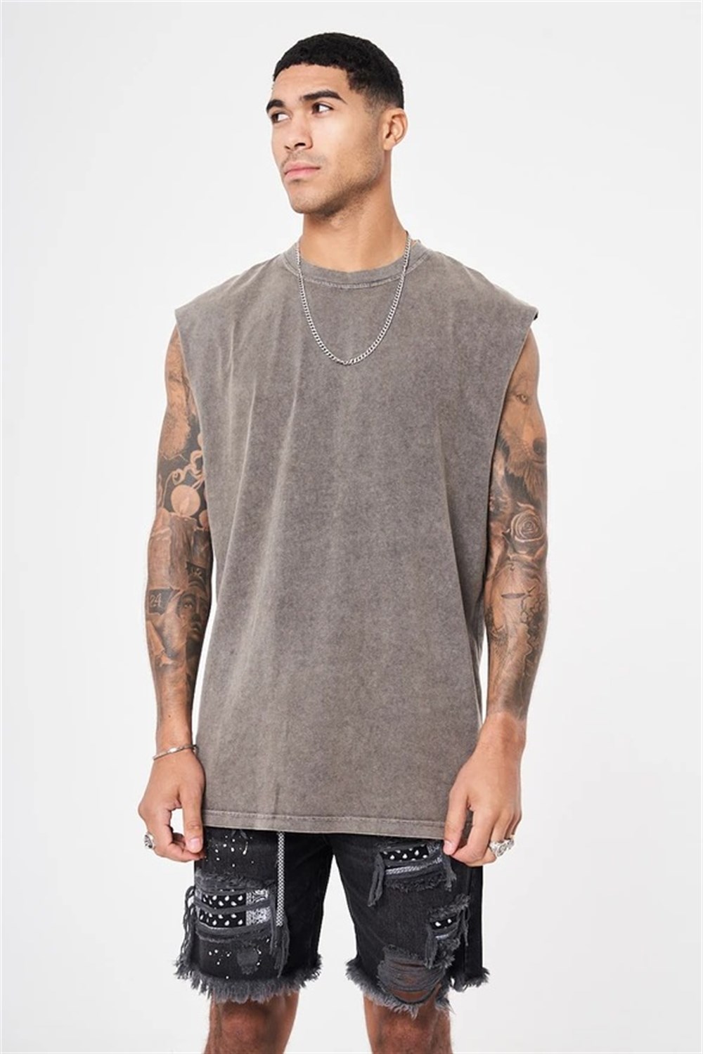 Oversize Basic  Kolsuz Atlet Antrasit-Gri