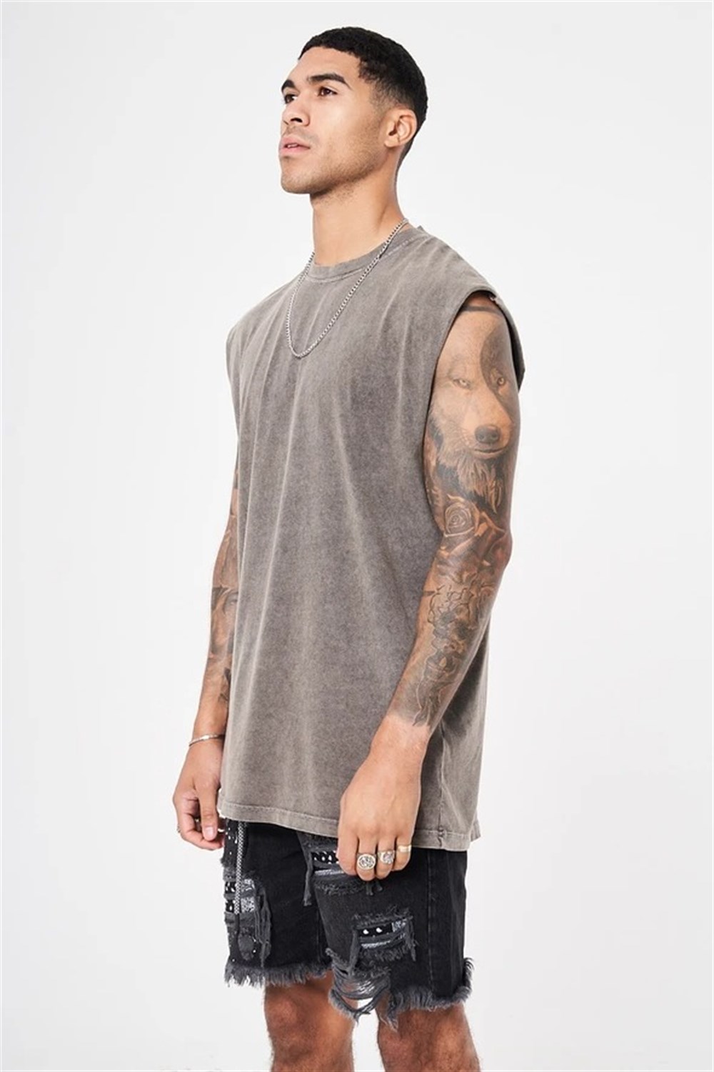 Oversize Basic  Kolsuz Atlet Antrasit-Gri