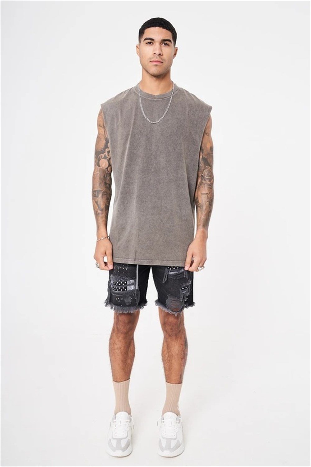 Oversize Basic  Kolsuz Atlet Antrasit-Gri