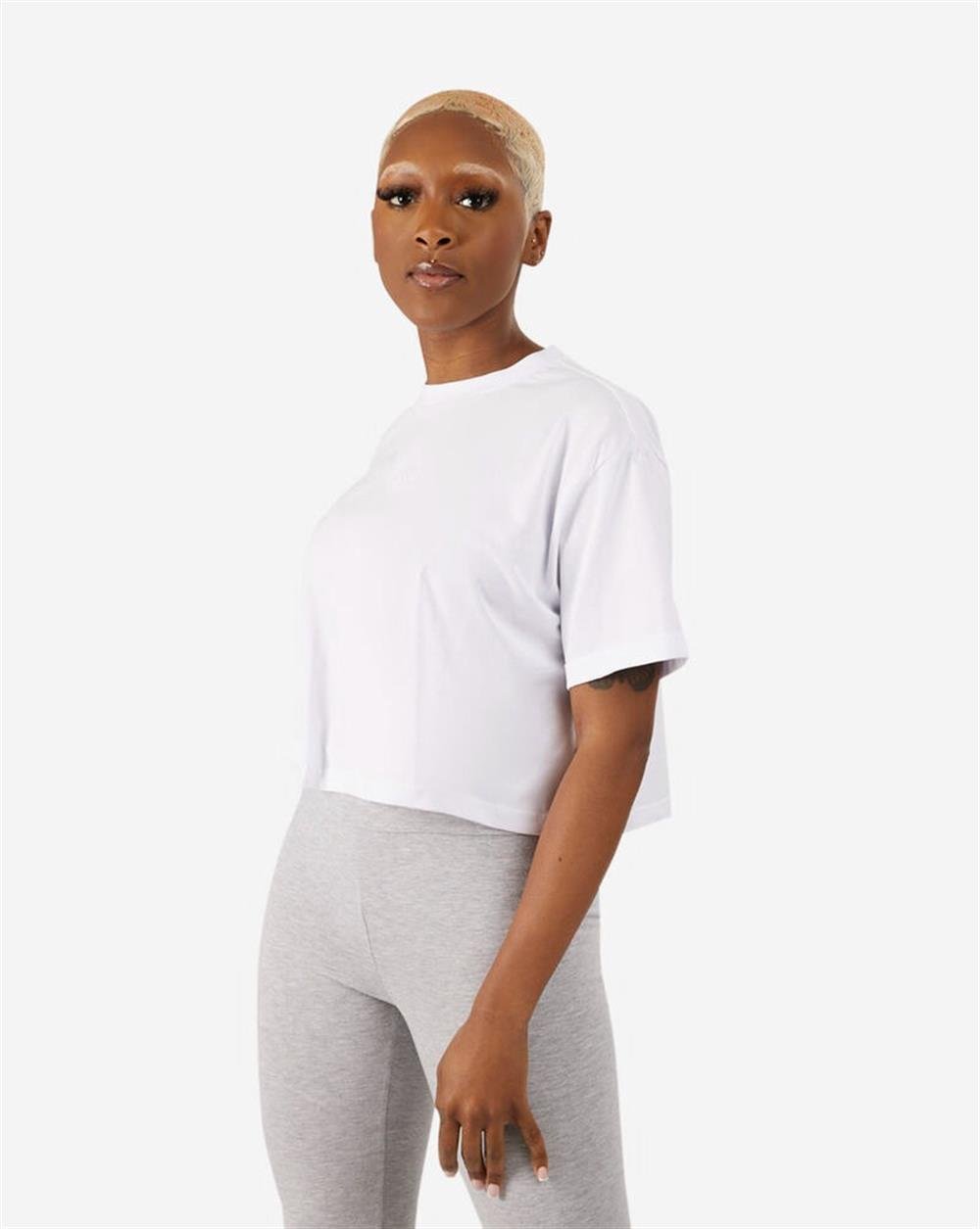 Oversize Basic Crop T shirt-Beyaz