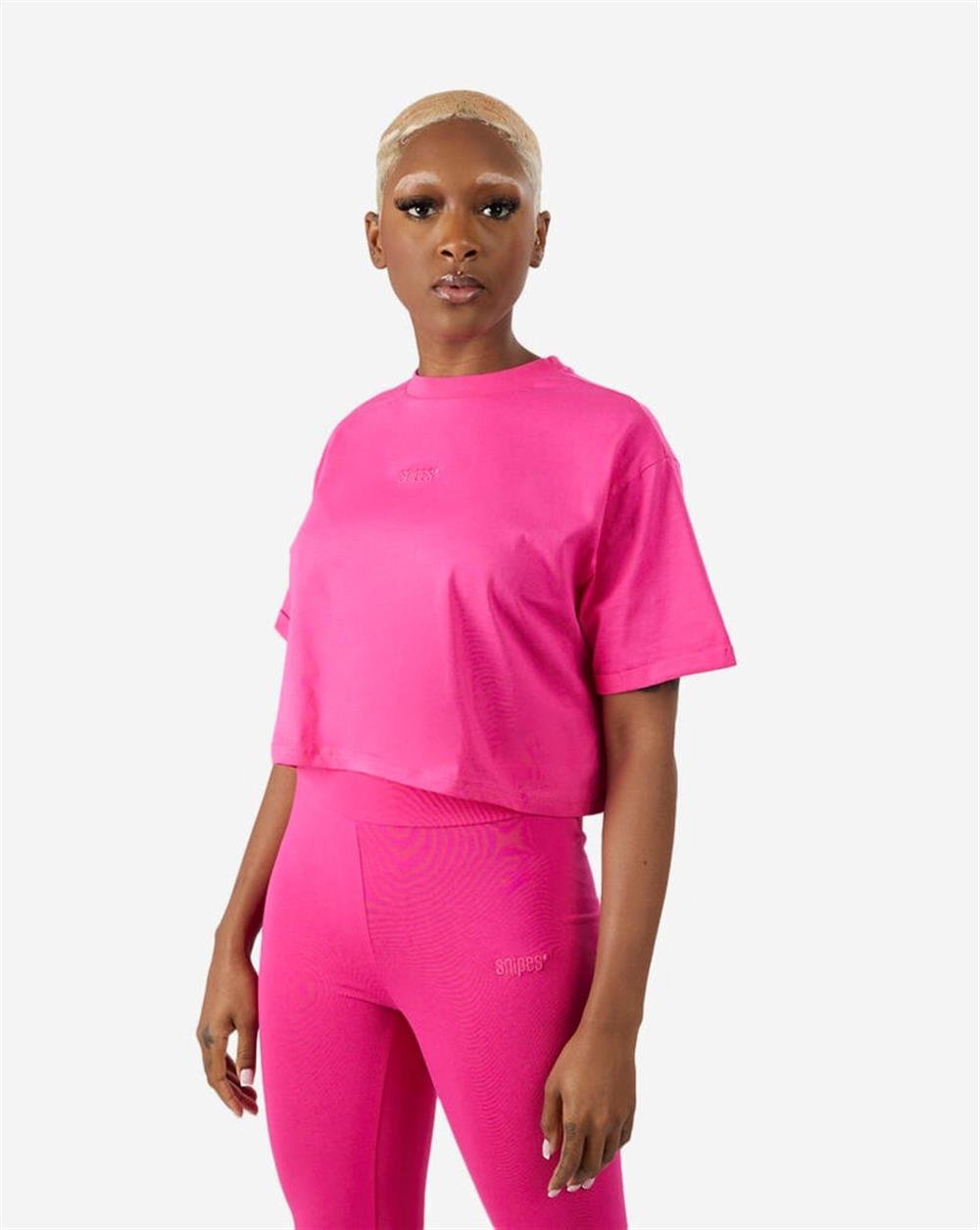 Oversize Basic Crop T shirt-Fuşya