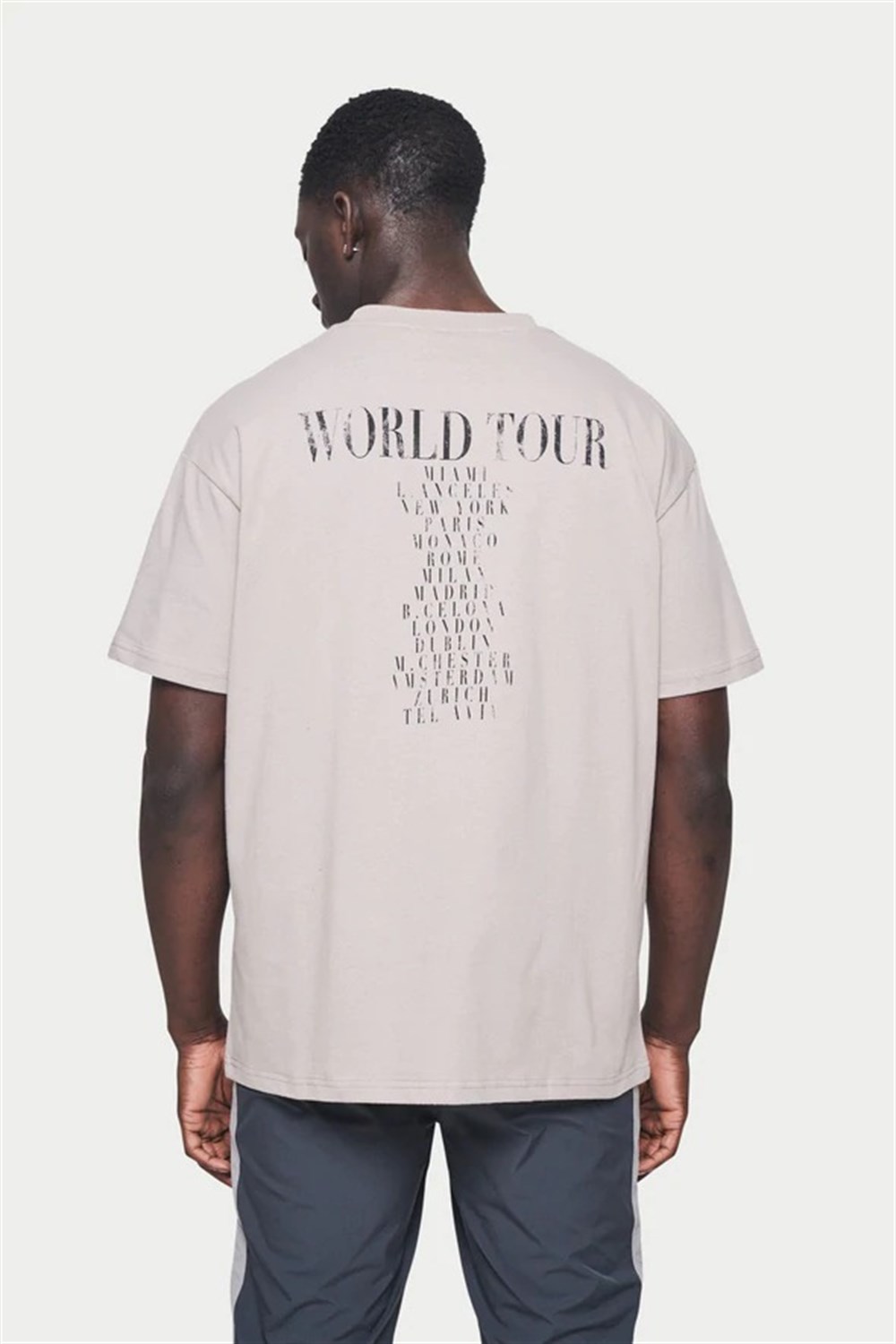 Oversize Deri Baskılı T shirt Bej