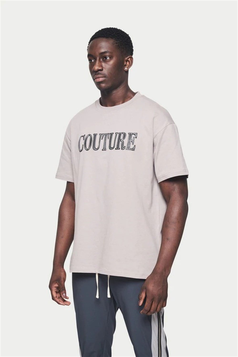 Oversize Deri Baskılı T shirt Bej