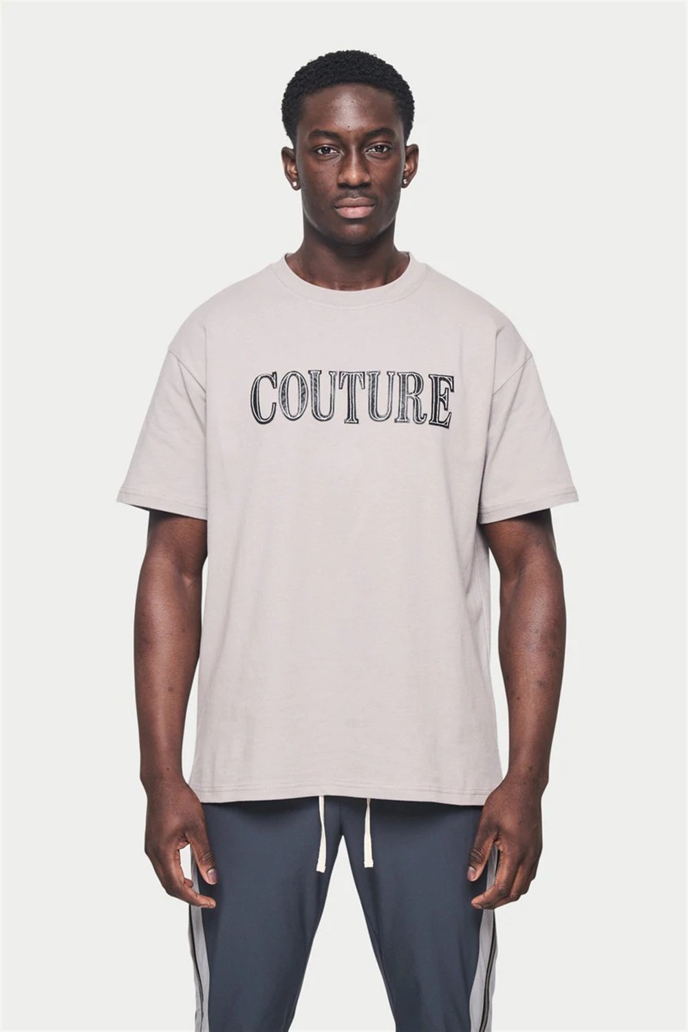 Oversize Deri Baskılı T shirt Bej