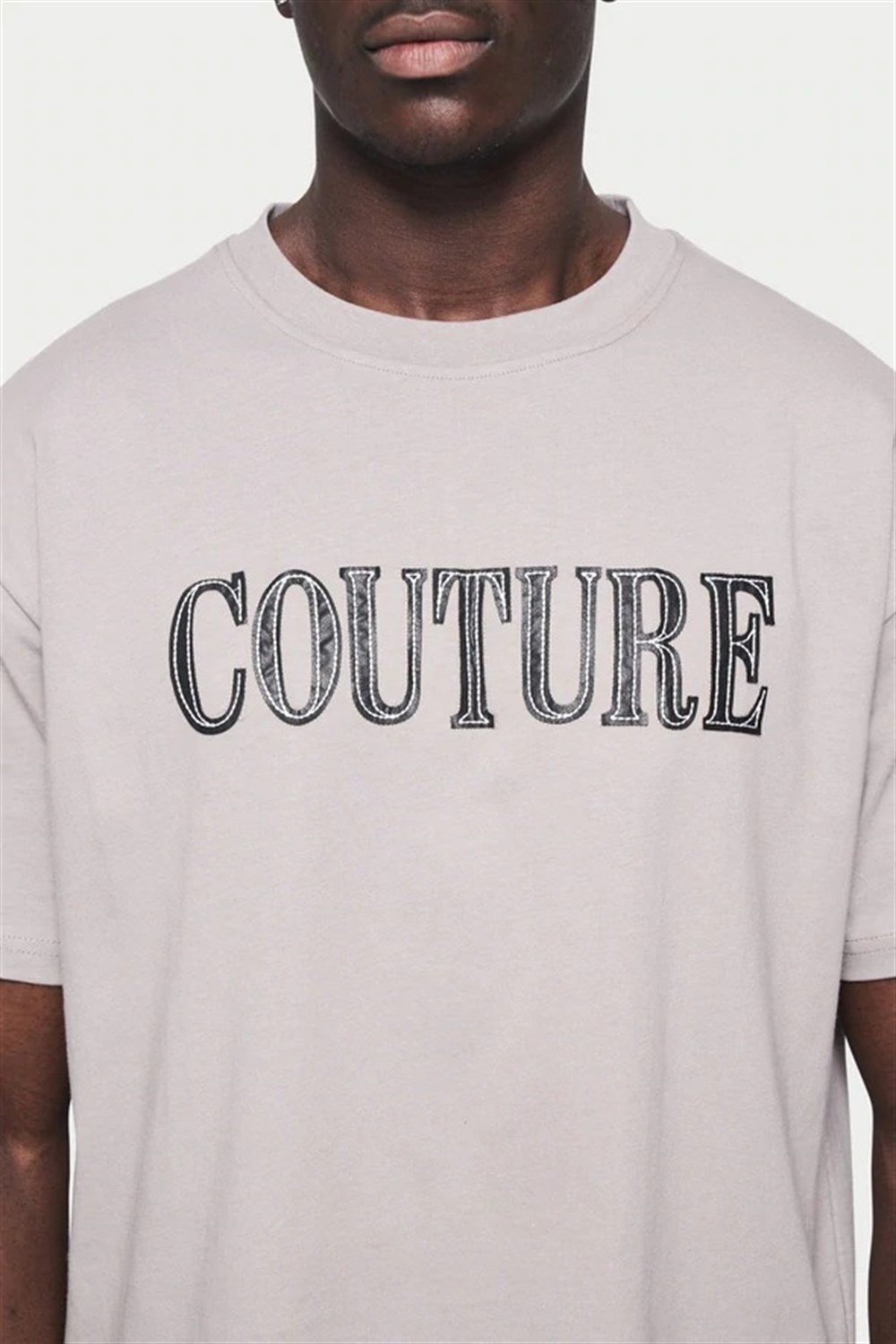 Oversize Deri Baskılı T shirt Bej