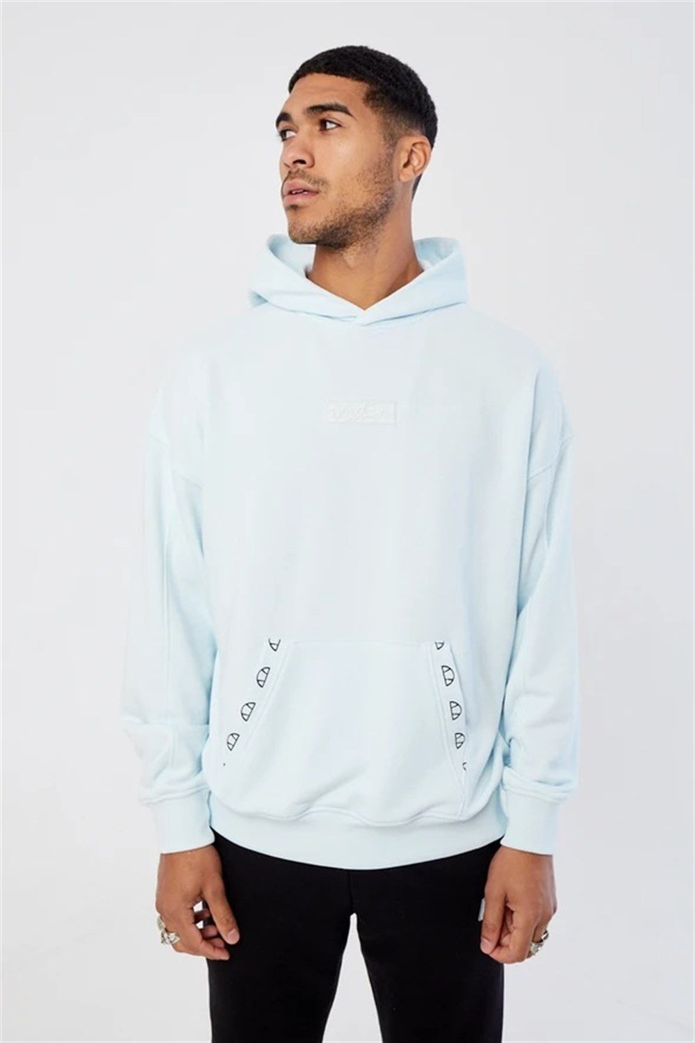 Oversize Ellese  Kapişonlu  Sweat Mavi Açık