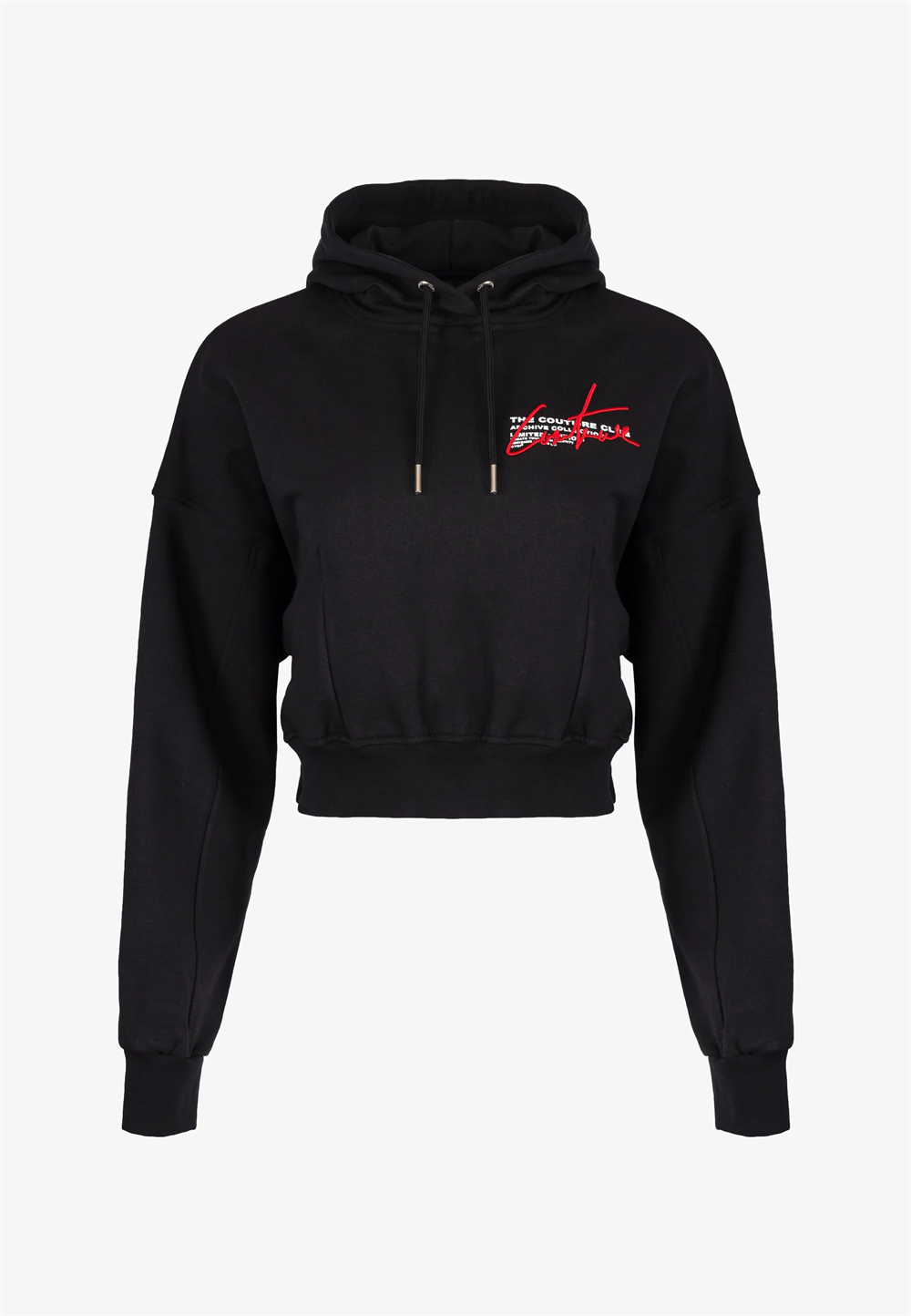 Oversize İmza Nakışlı Kısa Crop Sweat-Siyah-Kaplama